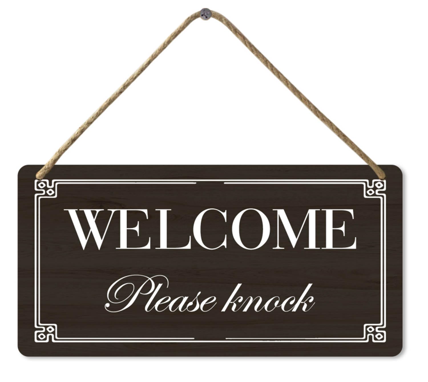 Welcome Please Knock Wooden Sign Plaque, 8x12 Inch