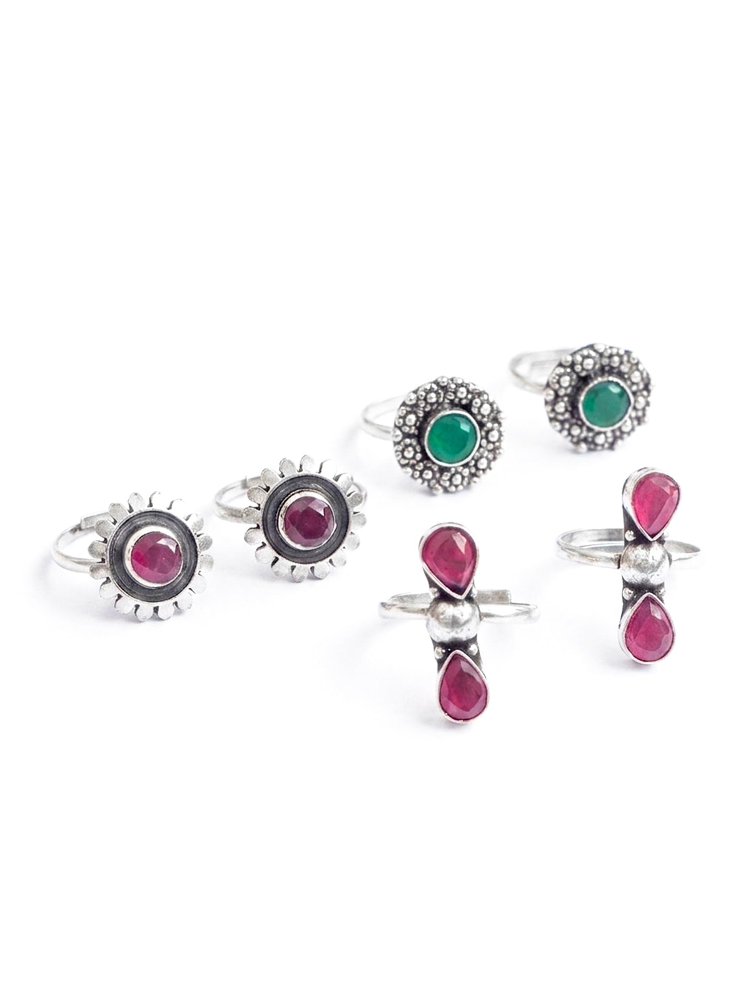 Vesara Toe Rings for Women Set of 3 | Oxidised Silver Bichiya for Women Metti | German Silver Toe Ring for Women Crystal Design | Adjustable Leg Finger Ring Stylish Ethnic Foot Jewellery Daily Wear Gifting