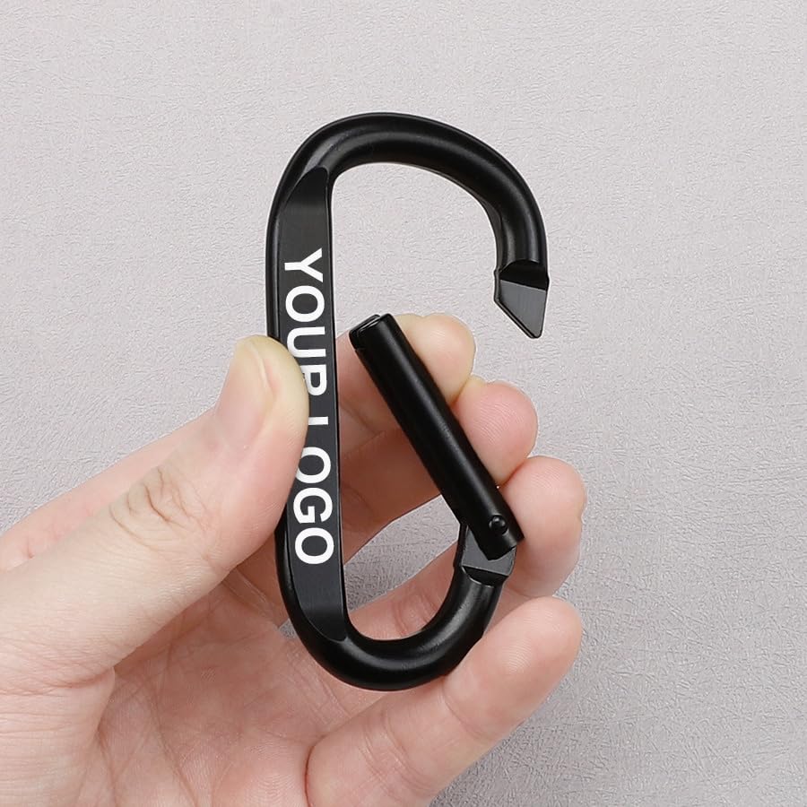 Pobsuier Custom Metal Carabiner Clip Personalized D-Shaped Spring Snap Hook Buckle Engraved Aluminum Alloy Key Ring for Outdoors Camping Hiking