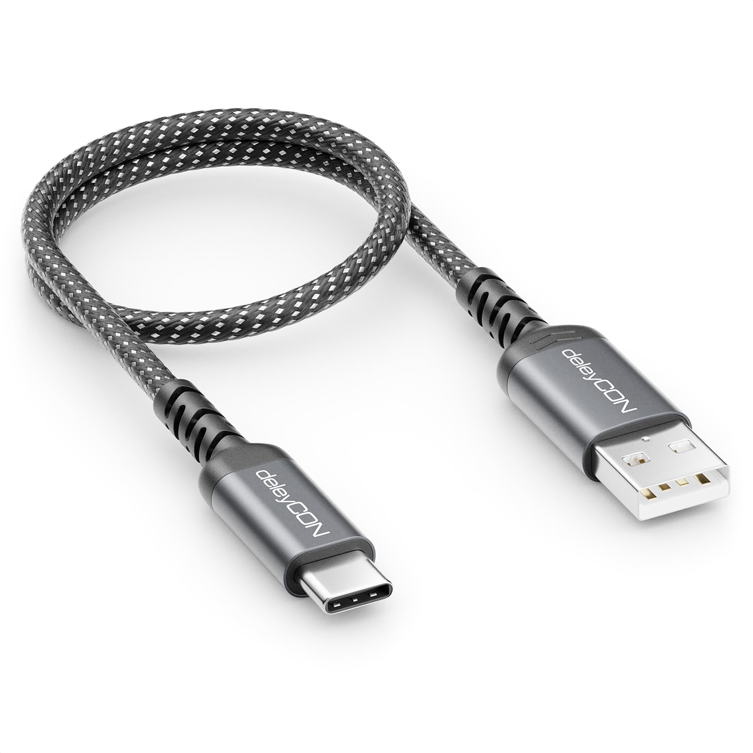 deleyCON 0,30m Cavo USB-A a USB-C Corto Cavo di Ricarica e Dati per iPhone 17 15 16 Pro Max Air Galaxy A16 A56 S25 S24 S23 Pixel iPad Pro Air Tablet AirPods Notebook Switch PS5