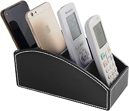 XNONE Remote Control Holder Tray with 4 Compartments,Faux Leather Tv Remote Holder Storage Box,Nightstand Decoration/Media Remote Caddy/Glasses/makeup brush/Pen/Mobile phones Desktop Organizer,Black