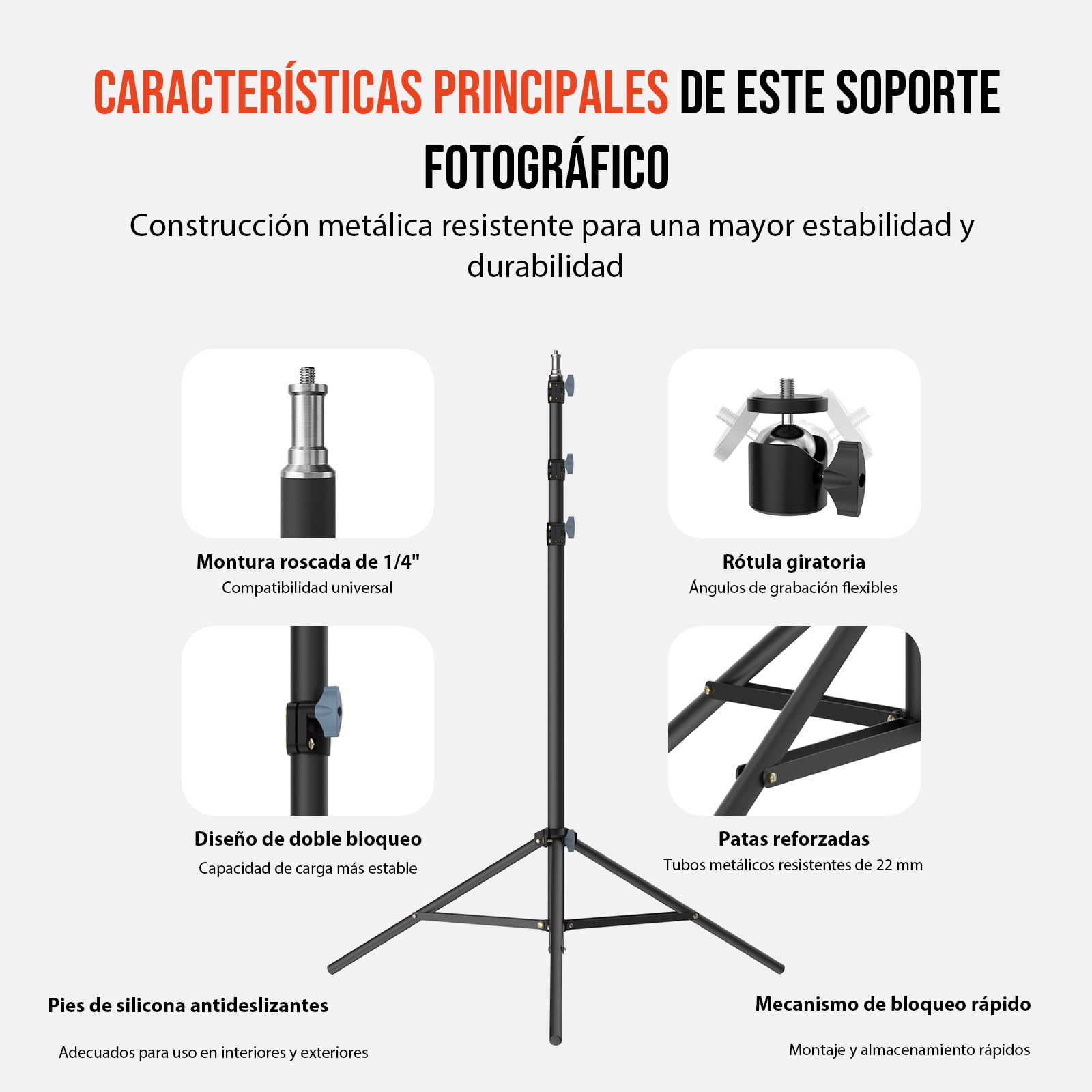 Pie de Luz Fotografía 118 Pulgadas/300cm con Trípode y Rosca 1/4"