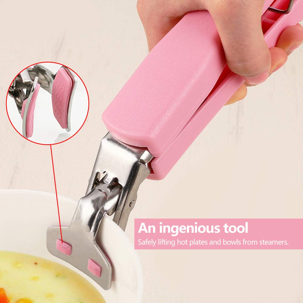 Ejoyous Abrazadera para Platos, Clip para Cuencos de Acero Inoxidable, 17,5 X 4 Cm, con de Resorte, Agarre de ABS para Levantar Platos Calientes, Cuencos, Cestas de de Horno Microondas, Freidora y