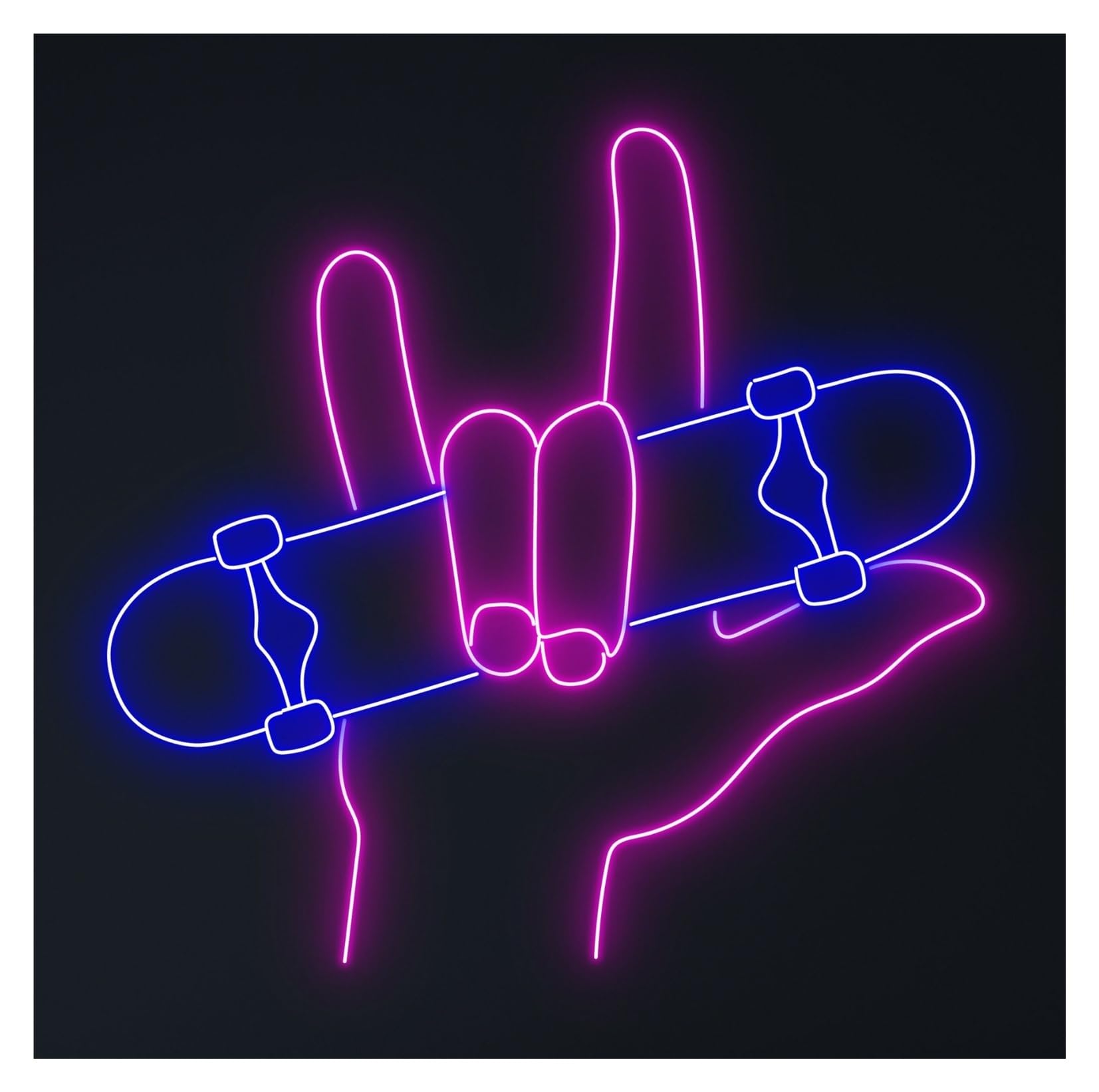 Wiszące neony artystyczne Neon Z Napisem "Skateboarding Love Hand" Motywem Deskorolkarza, LED Light, Dekoracja Ścienna Do Pokoju Klubowego, 55cm