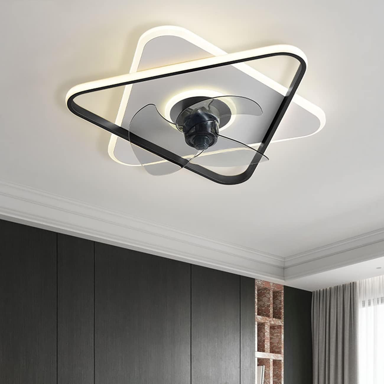 YUEGOO Ceiling Fans with Lamps,Bedroom Fans with Ceiling Lights Silent 3 Speeds Fan with Remote Control and App Led Dimmable Ceiling Fan Lights with Timer 60W for Living Room/Black/a