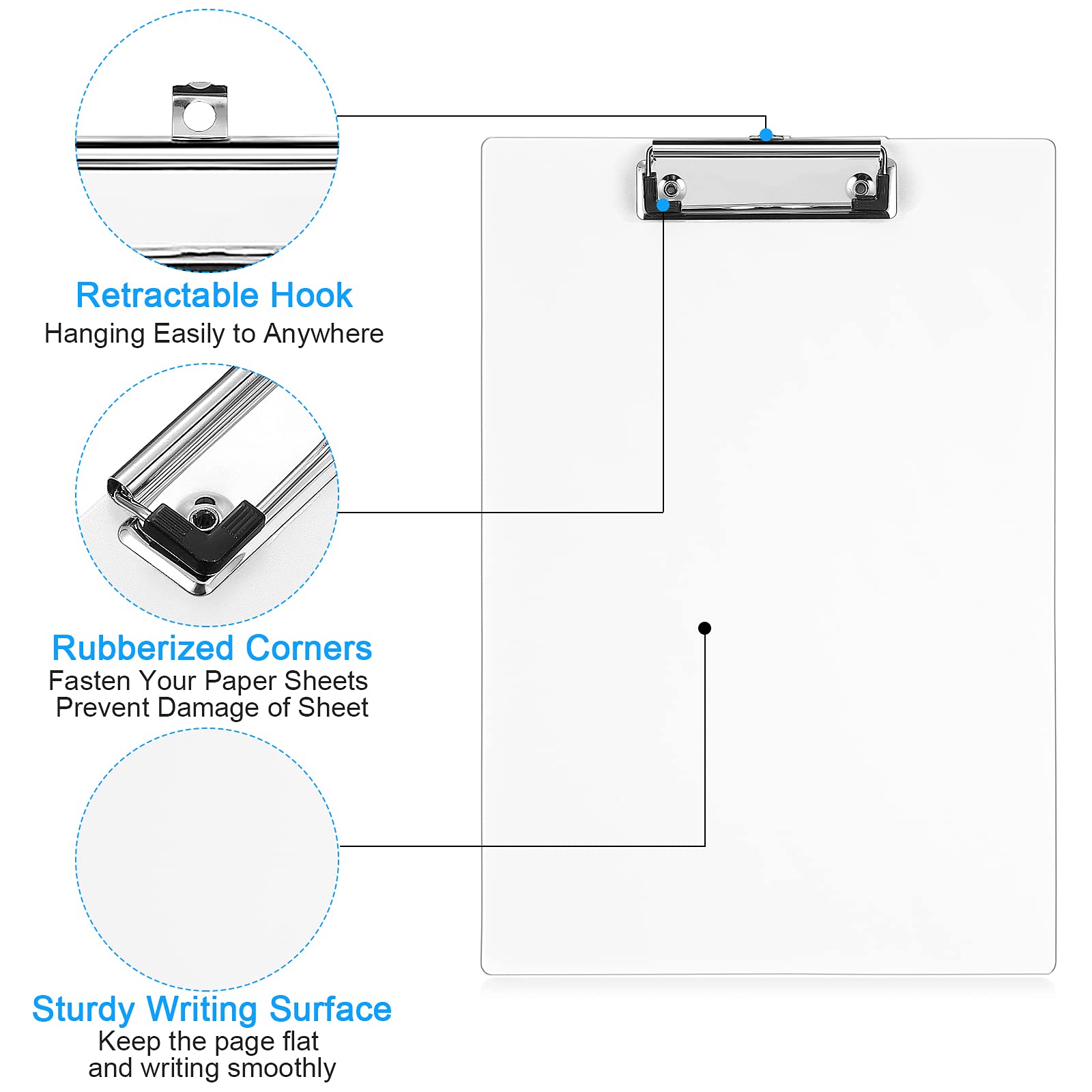 22 Pieces Plastic Clipboards Multi Pack Clipboard Hanging Low Clip Clipboards Letter Size Clipboard Cute Portable Clip Board for Teacher Classroom Office Supplies (Transparent White Style)