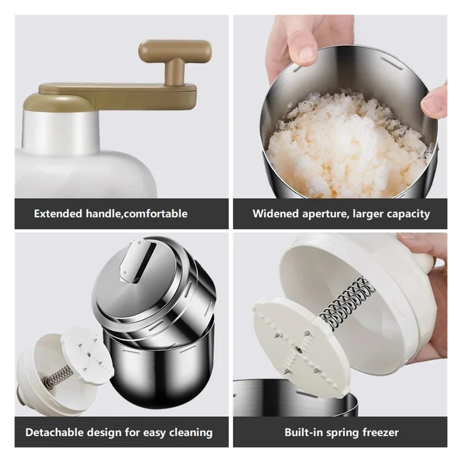 Ice Crusher, Stainless Steel Hand Operated Shaved Ice Household Mein Mein Ice Er Manual Sand Ice Machine,for Home, Restaurants & Cafes 7
