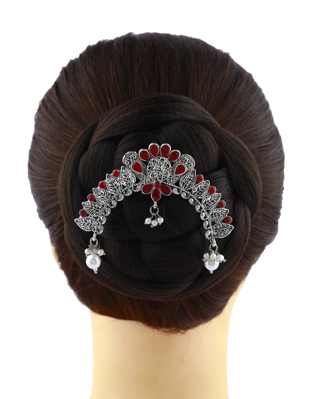 Indian Collectible - Adorabile spilla per capelli color argento, per donne alla moda, gioiello per capelli Maharashtrian, 1 Count (Pack of 1), Metallo, Senza pietra