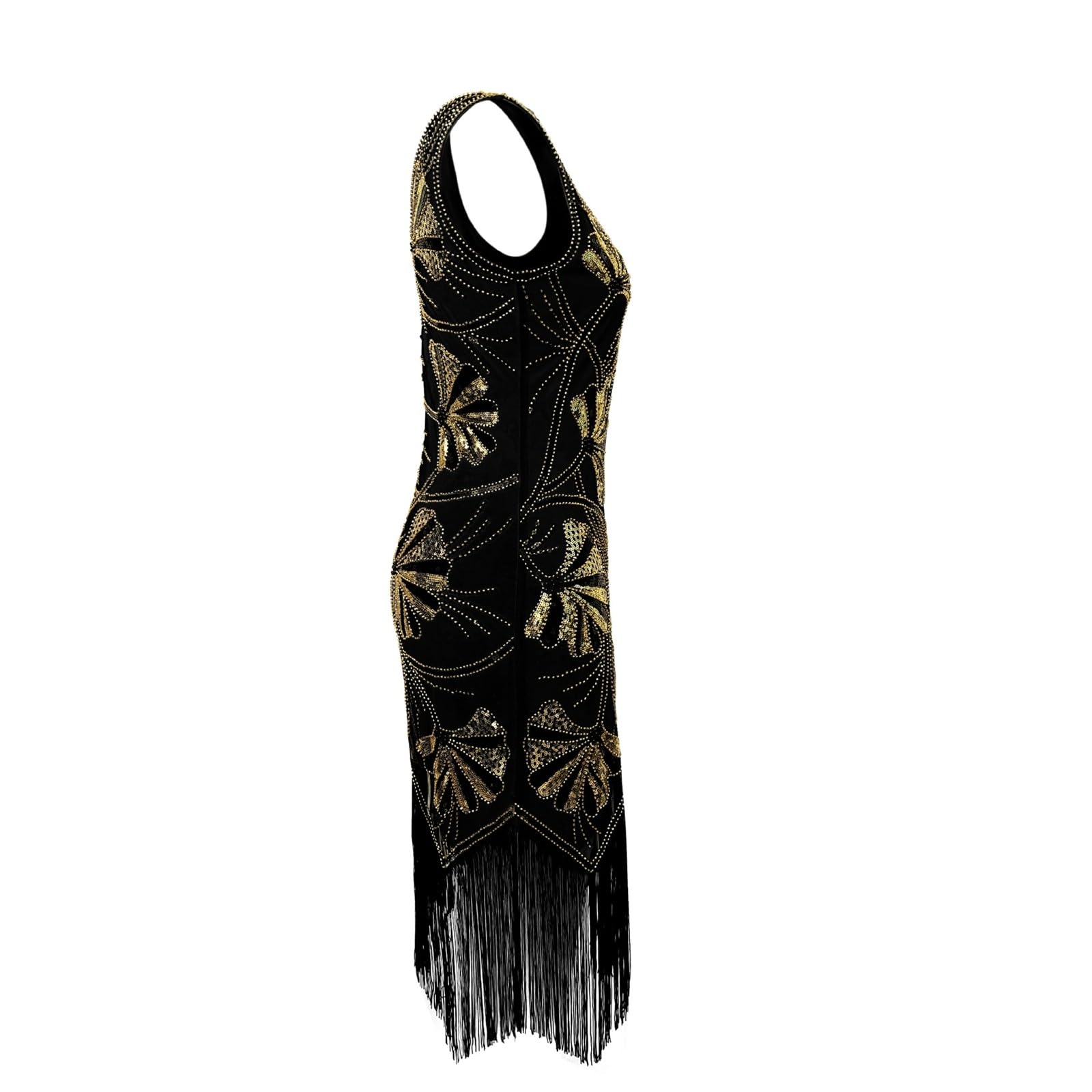 Générique Robe à clapet élégante, Style rétro, sans Manches, col en V, avec Paillettes et Franges, idéale pour Une soirée ou Un Costume de Danse.