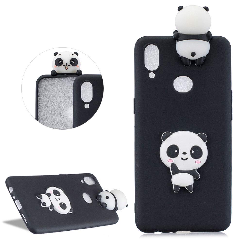 Cartoon 3D Panda Silicone Case for Samsung Galaxy A10S,Candy Color Cute Animal Design Ultra Slim Matte Soft Rubber Back Cover Shockproof Flexible Gel TPU Protective Case,Black#2