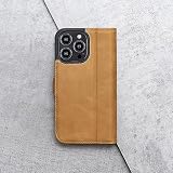 Porter Riley - Skórzane etui na iPhone 14 Pro. Najwyższej jakości prawdziwa skóra podstawka/pokrowiec/portfel/etui z klapką z [przegródkami na karty] [stojak poziomy] [trwała rama] (brązowy)