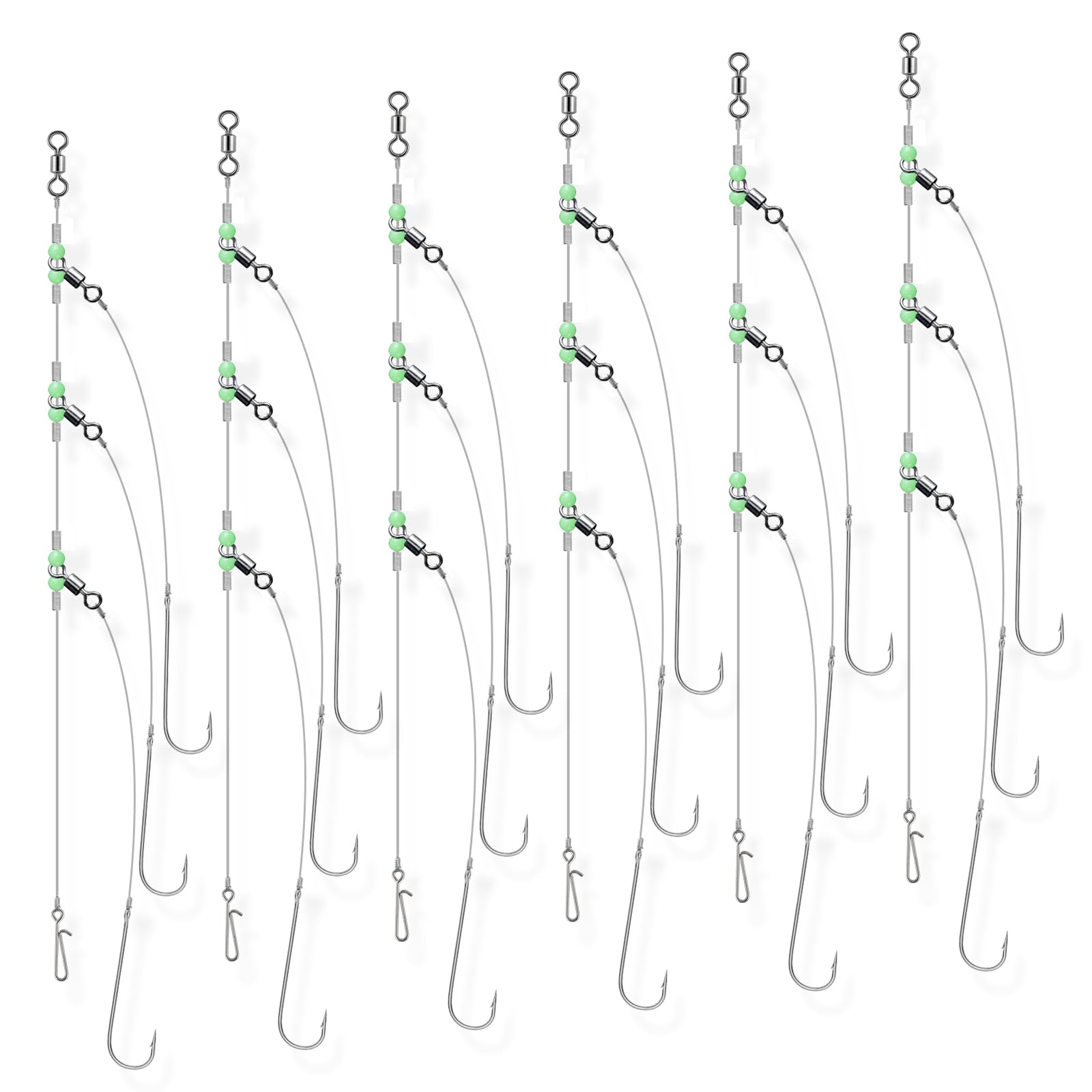 Dr.Fish 6PCS Sea Fishing Rigs Beach Casting, Flapper Rigs Hooks Size 2/0 Clipped, Hand-Tie Shore Fishing 3 Hooks Ready for Use — image 1