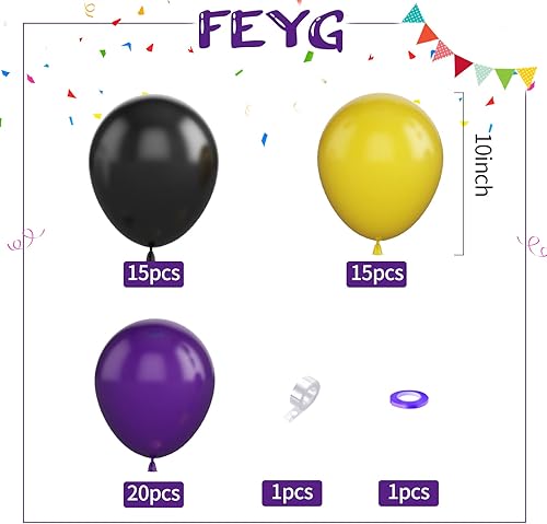 Miniatura 2 de Globos de cumpleaños morado, negro, amarillo, morado, amarillo, negro, 50 globos de látex para decoración de cumpleaños, boda, baby shower,