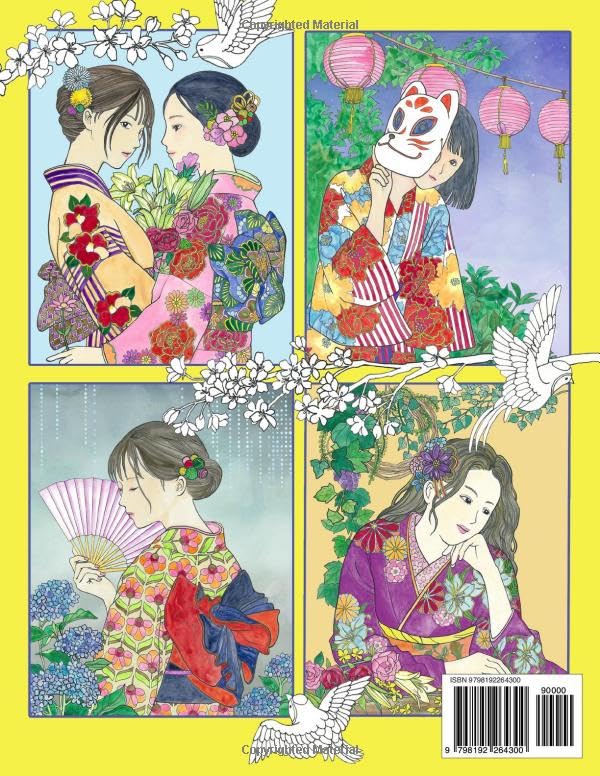Modern Kimono Style: Elegant Women in Traditional Japanese Kimono: Coloring Book for Adults image 3