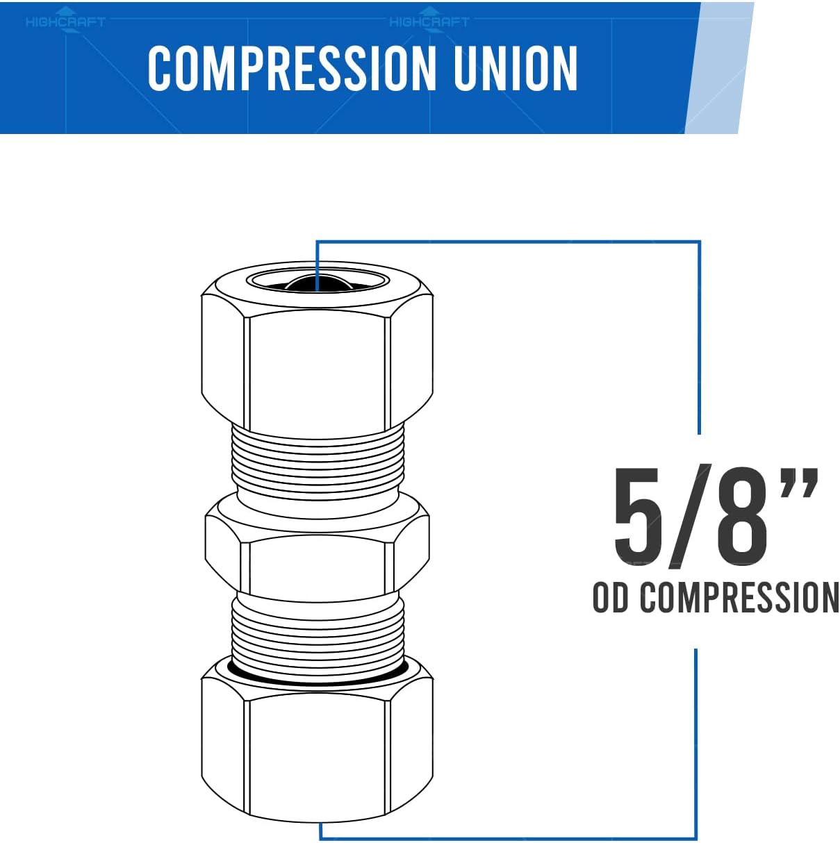 Highcraft D62-58-OM-5 Compression Union Pipe Fitting 5/8" OD. Connection lead-free Brass (Pack of 5)