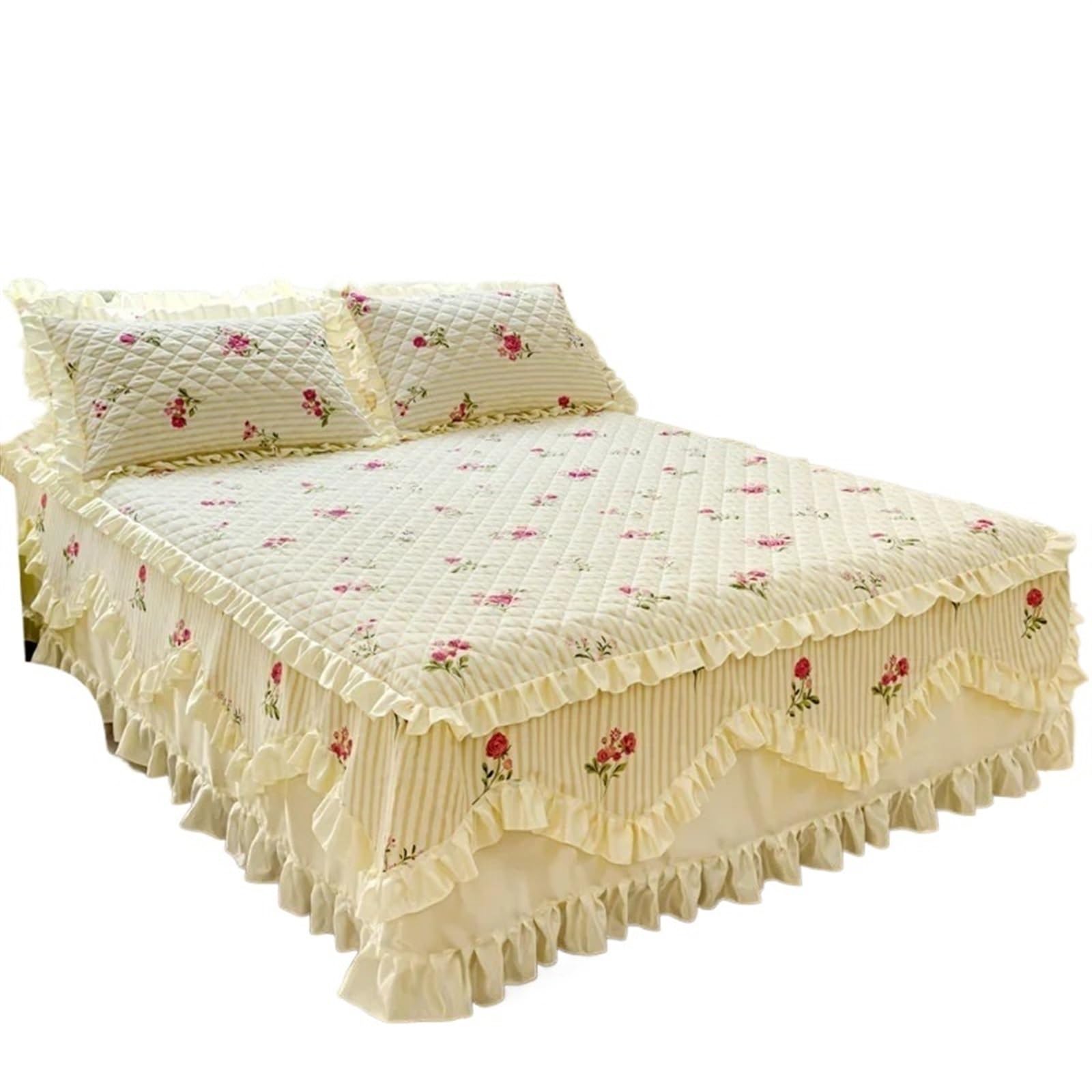 Bed skirt Thicken Quilted Bedspread Bed Skirt Pure Cotton Cover Not Including Pillowcase(Color 2,180x200x45cm 1pc)