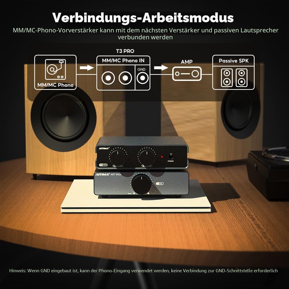 AIYIMA T3PRO MM/MC RIAA Phono-Vorverstärker für Plattenspieler/Schallplattenspieler/Heimverstärker, professioneller Phonographen-Vorverstärker mit Verstärkungs- und Lautstärkeregelung und AC-Netzteil