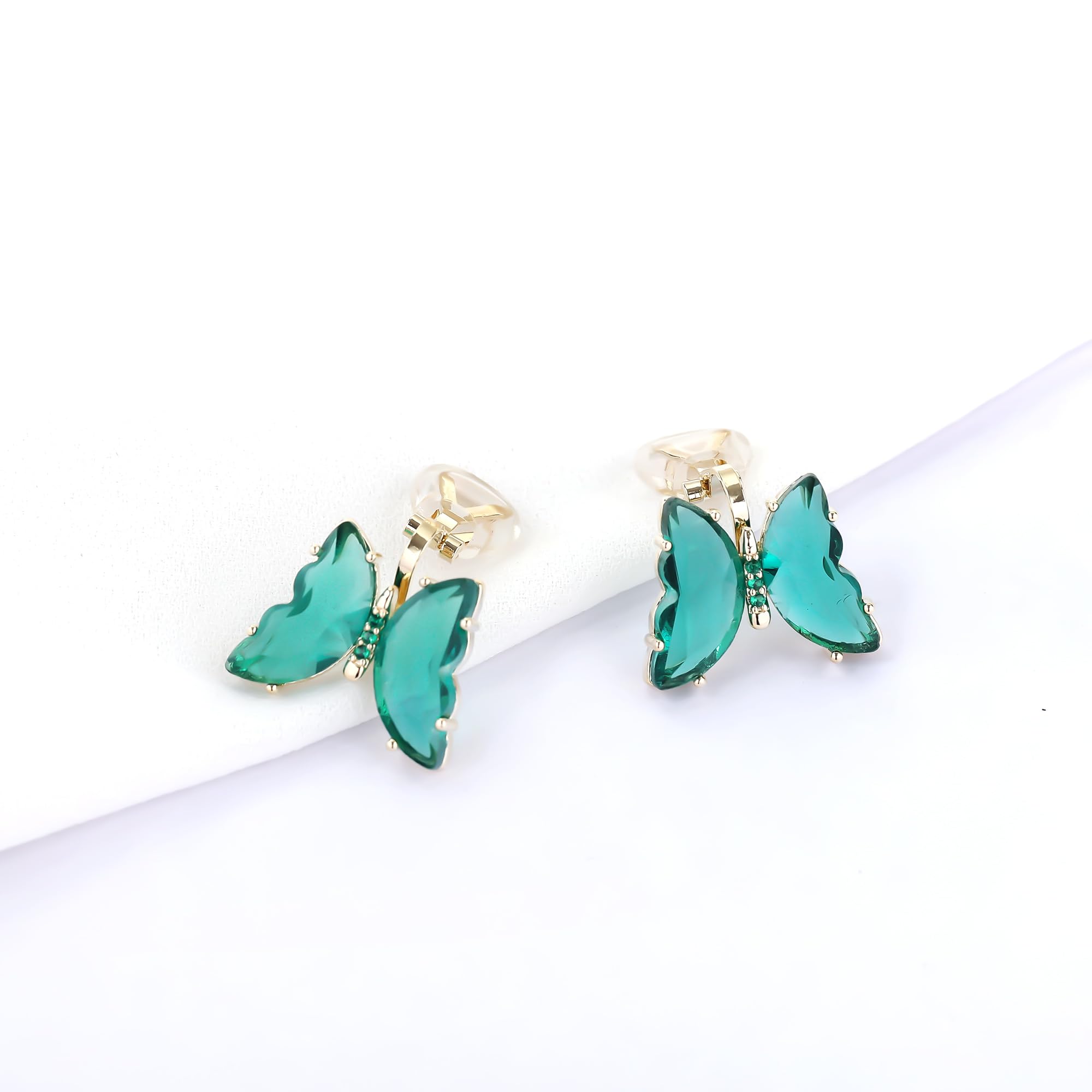 YOQUCOL Butterfly Shape Crystal Clip On Earrings Non Pierced Golden Stud for Women