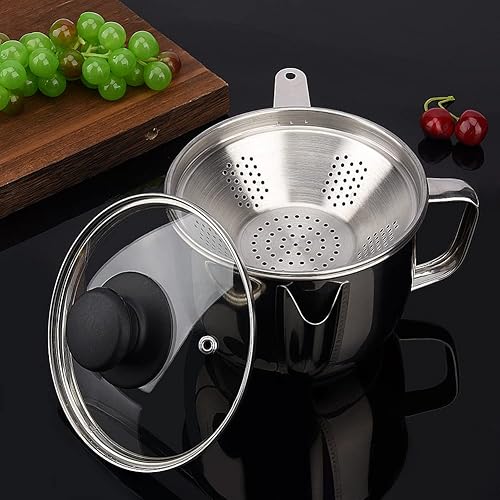 Miniatura 8 de Separador de grasa de acero inoxidable de 4 tazas338fl oz con colador y tapa de vidrio taza separadora de aceite para sopa para cocinar olla