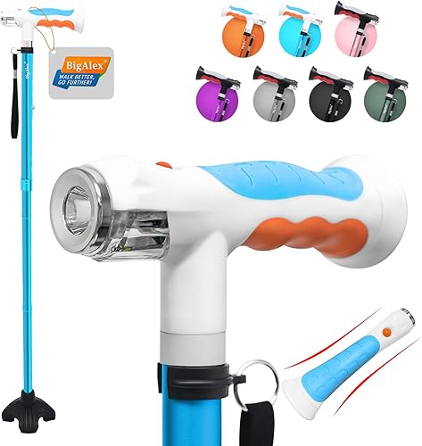 BigAlex Bastón plegable con dos luces LED para ancianos, base sólida, bastón ajustable con bolsa de transporte para hombres y mujeres