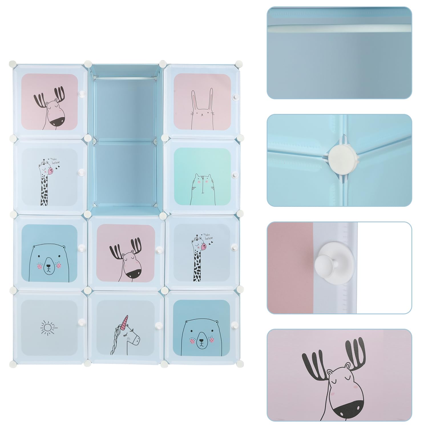 Armoire De Rangement Enfant 12 Cubes, Meuble De Rangement avec Portes, Meuble Cube pour Jouets, Vêtements, Chaussures (Bleu,110 * 37 * 145cm)