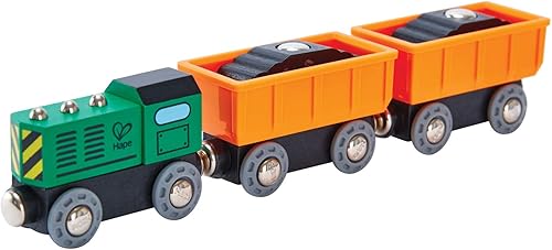 Hape Tren de carga diesel ferroviario, L: 9.8, W: 1.4, H: 1.9 pulgadas