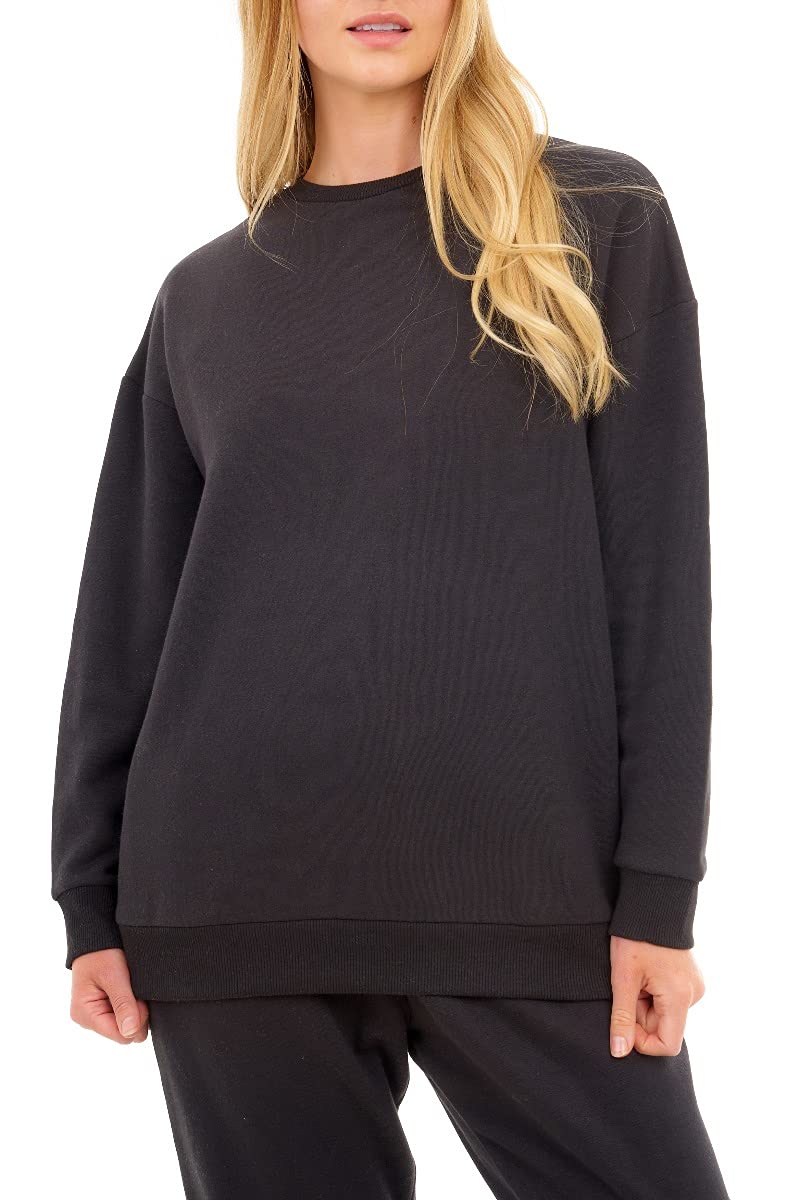 M17 Women's Black Recycled Oversized Sweatshirt Soft Cosy Casual Long Sleeve Top Pullover Jumper Crewneck Sweater (L, ), 5056242847298