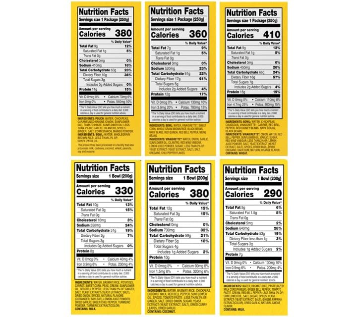 Image of Tasty Bite Bowls Variety, Pack of 6, Mexican Protein, Mediterranean Protein, Indian Protein, Chickpea Biryani, Smoky Paneer Biryani, Vegetable Biryani
