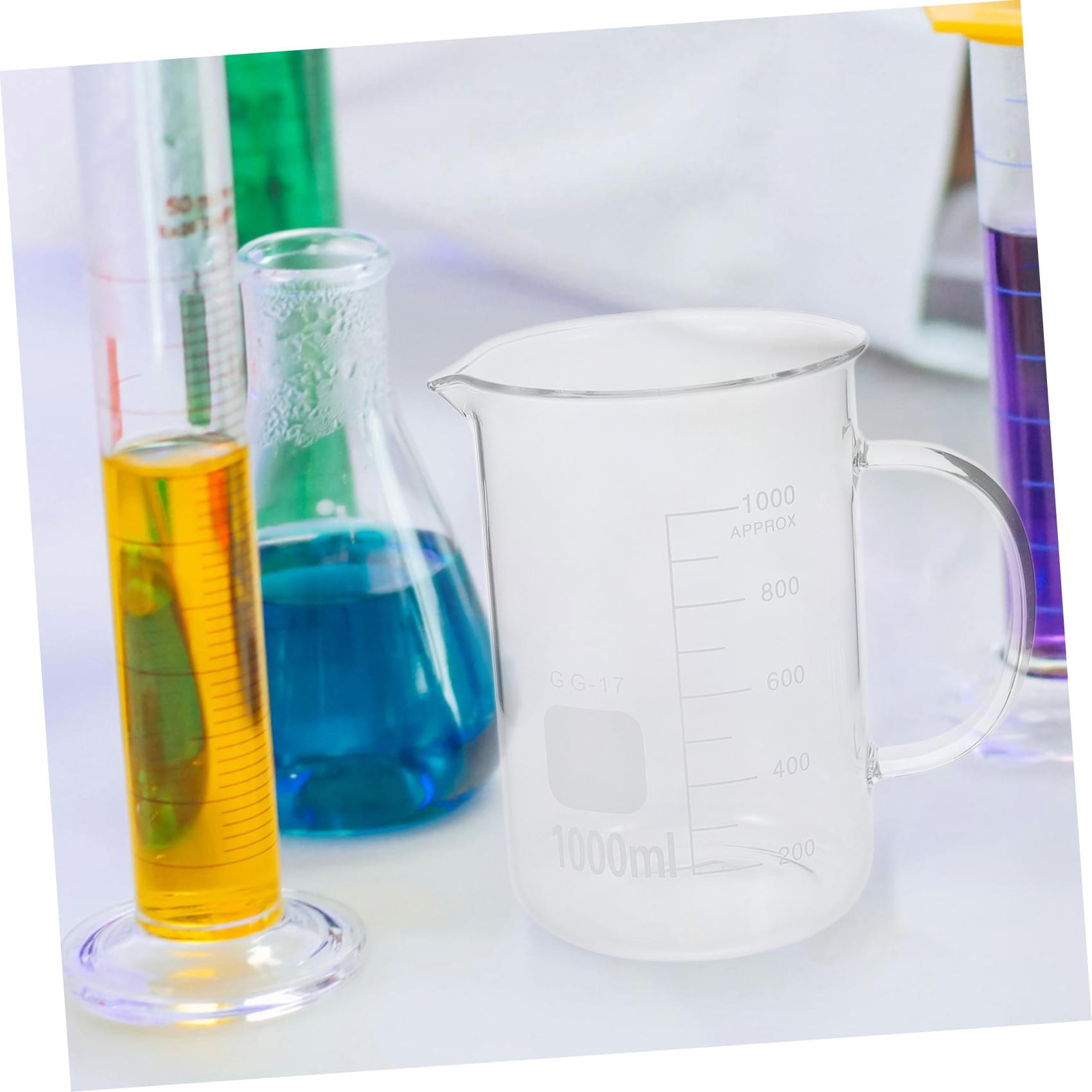 BESTYASH Glasmessbecher mit Henkel und Ausgießer 1000ml Großer Messbecher für Labor und Küche Vielseitig Einsetzbar aus Glas