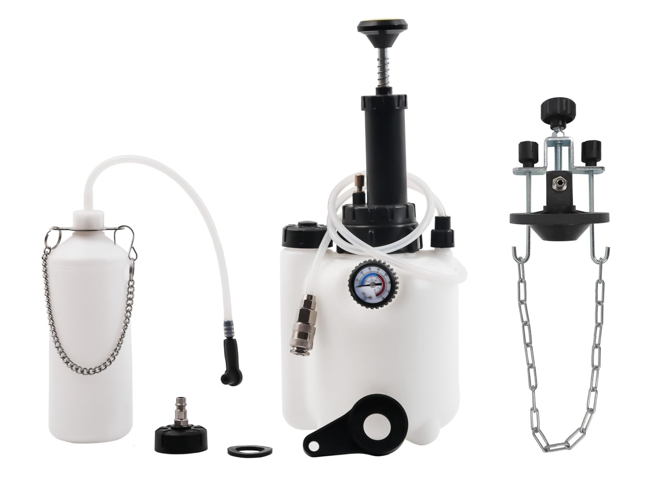 DHA Bremsenentlüftungsgerät 3L Bremsflüssigkeitswechselgerät Auto Bremsenentlüfter Druckluft Set mit 1 Liter Absaugbehälter E20 Adapter und Universal Bremsentlüftungsadapter