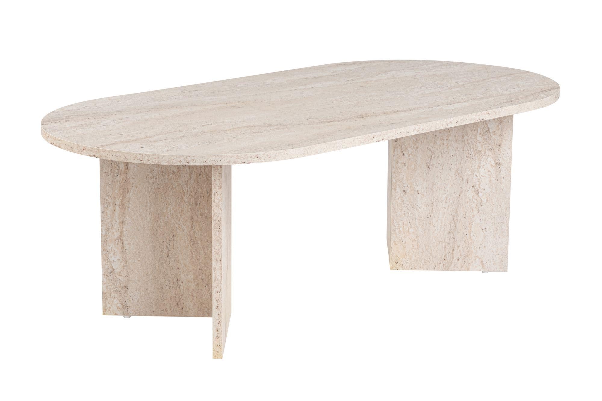 Eleganter Couchtisch, Travertine-Farbe, 119 x 39,8 x 60 cm | 100% melaminbeschichtete Spanplatte, 18 mm Stärke | stilvolles Marmordesign für Moderne Wohnräume