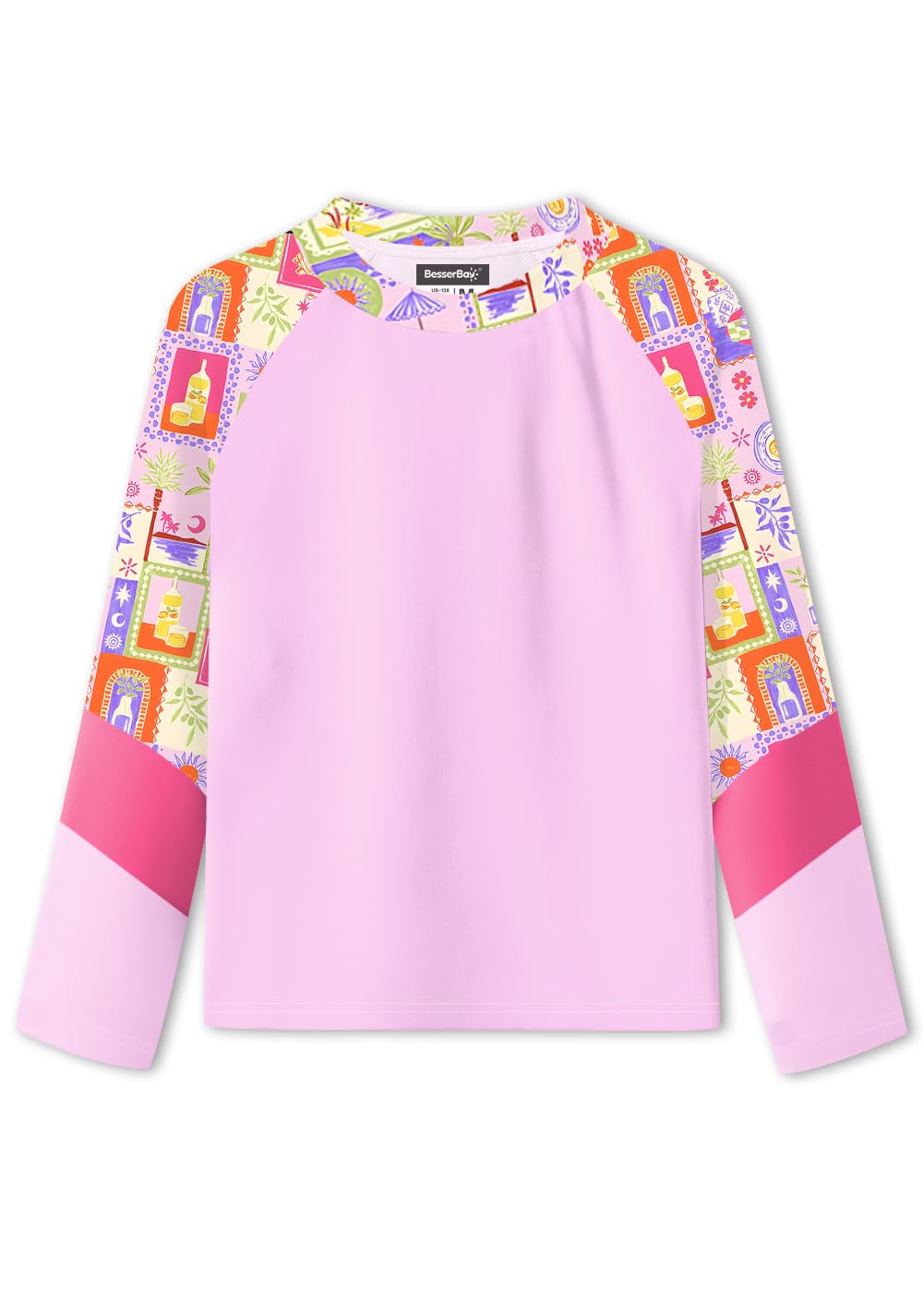 BesserBay Girls Rash Guard UPF 50+ Raglan Sleeve Swim Shirt 6-14 Years