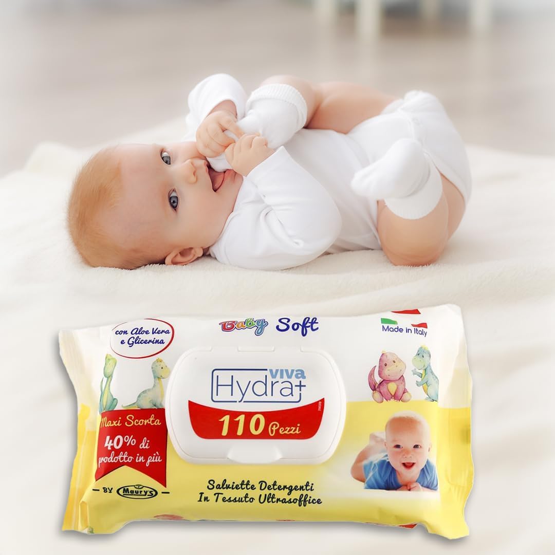 Maury's Salviette per Neonati Idratanti e Detergenti - Umidificate a Base di Acqua per Pelli Sensibili e Delicate con pH Neutro - Corpo Viso e Cambio Pannolino (CLASSIC - 2640 Pz (24 Confezioni))
