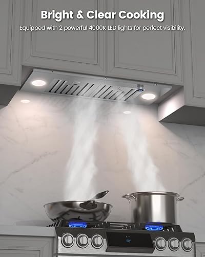 Miniatura 5 de JOCO Inserto de campana extractora de 30 pulgadas, campana de ventilación de cocina integrada de acero inoxidable de 900 CFM, convertible para