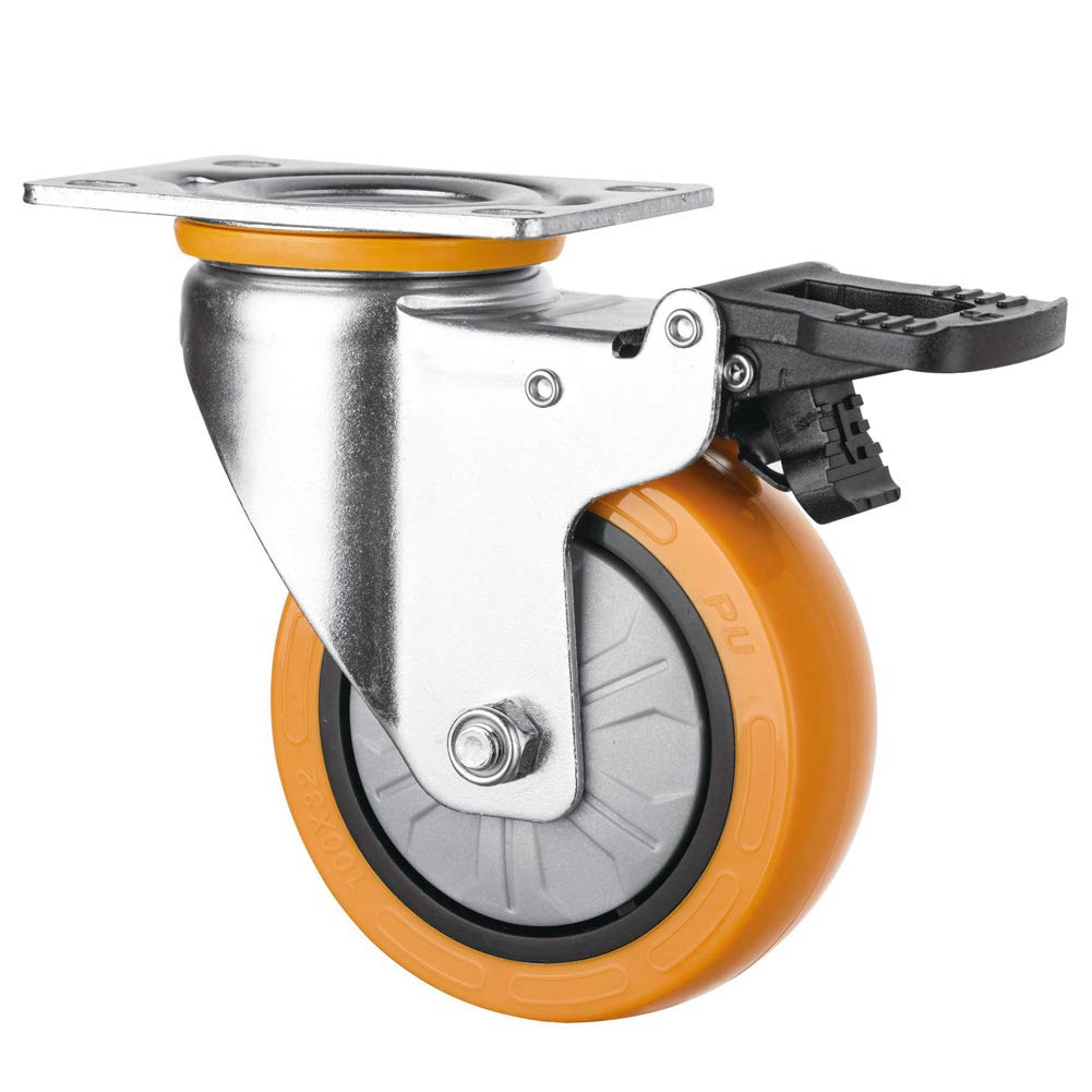 2.5 '' Ruote per mobili e culla piatto ruote piroettanti con freno silenzioso PU Heavy duty 300kg Rotelle industriali per carrello banco di lavoro ospedale fabbrica 4 pezzi