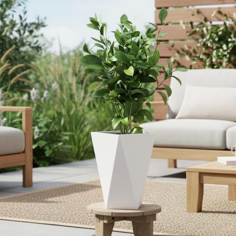 Image of Amazon Brand - Umi Diamond 12 Inch Pots for Planter & Flowers Big Size Gamla - Lightweight, Durable Outdoor & Indoor Planters, Perfect for Balcony & Terrace Gardens (White)