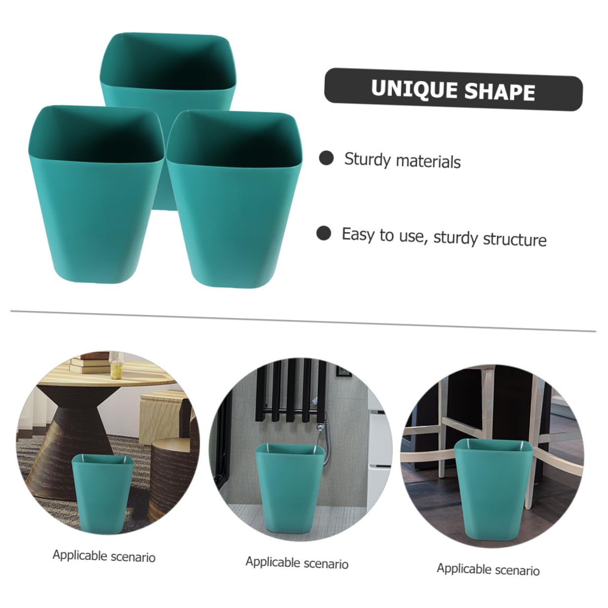 3pcs Small Blue Outdoor Trash Buckets Plastic Waste Bins Multi-use Garbage Containers for Home, Office, and Travel Storage