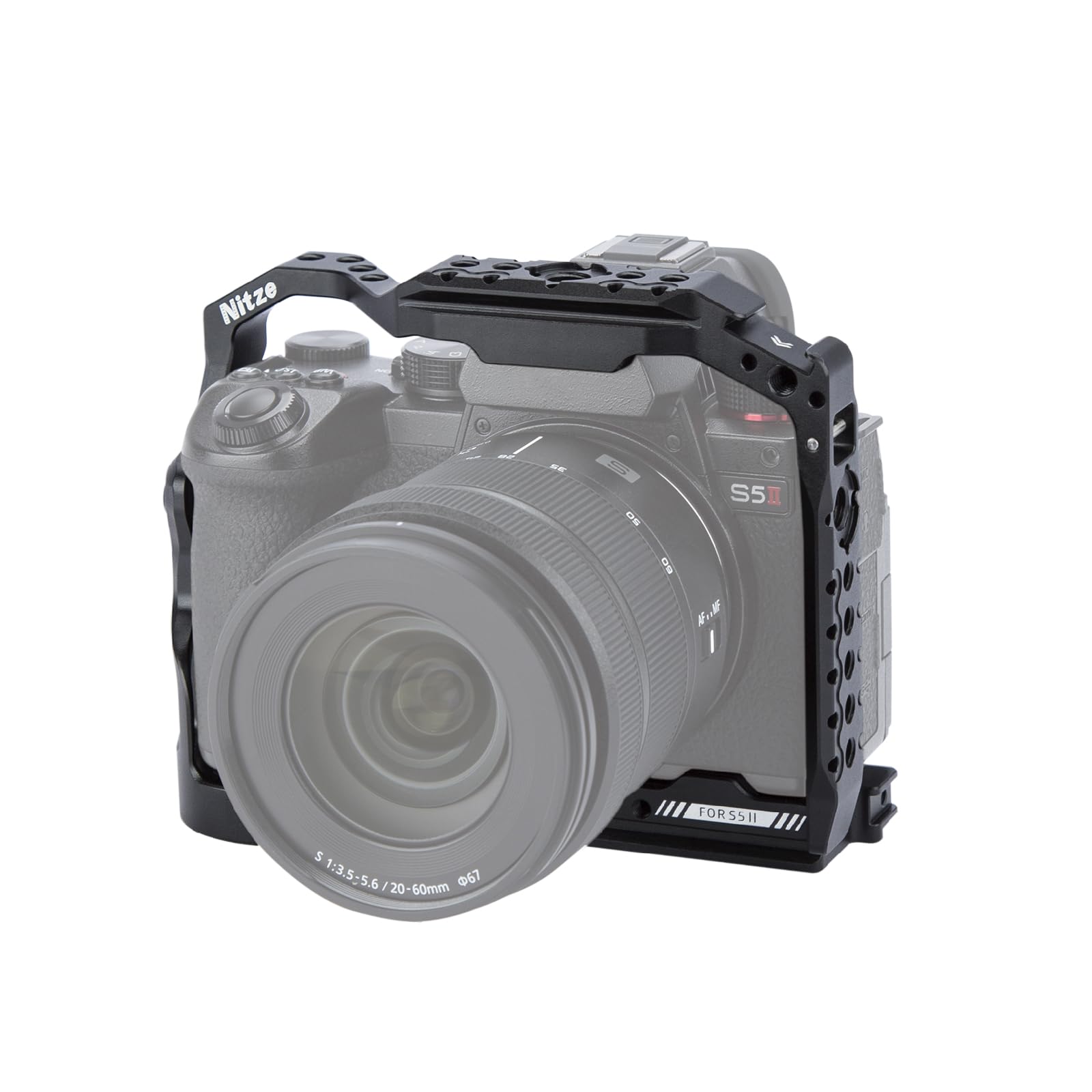 Nitze Cage pour Panasonic LUMIX S5 II/ S5 II X Caméra, avec NATO Rails Supérieurs et Latéraux Intégrés, Cold Shoe et Plaque de Dégagement Rapide Arca Swiss - T-P05A