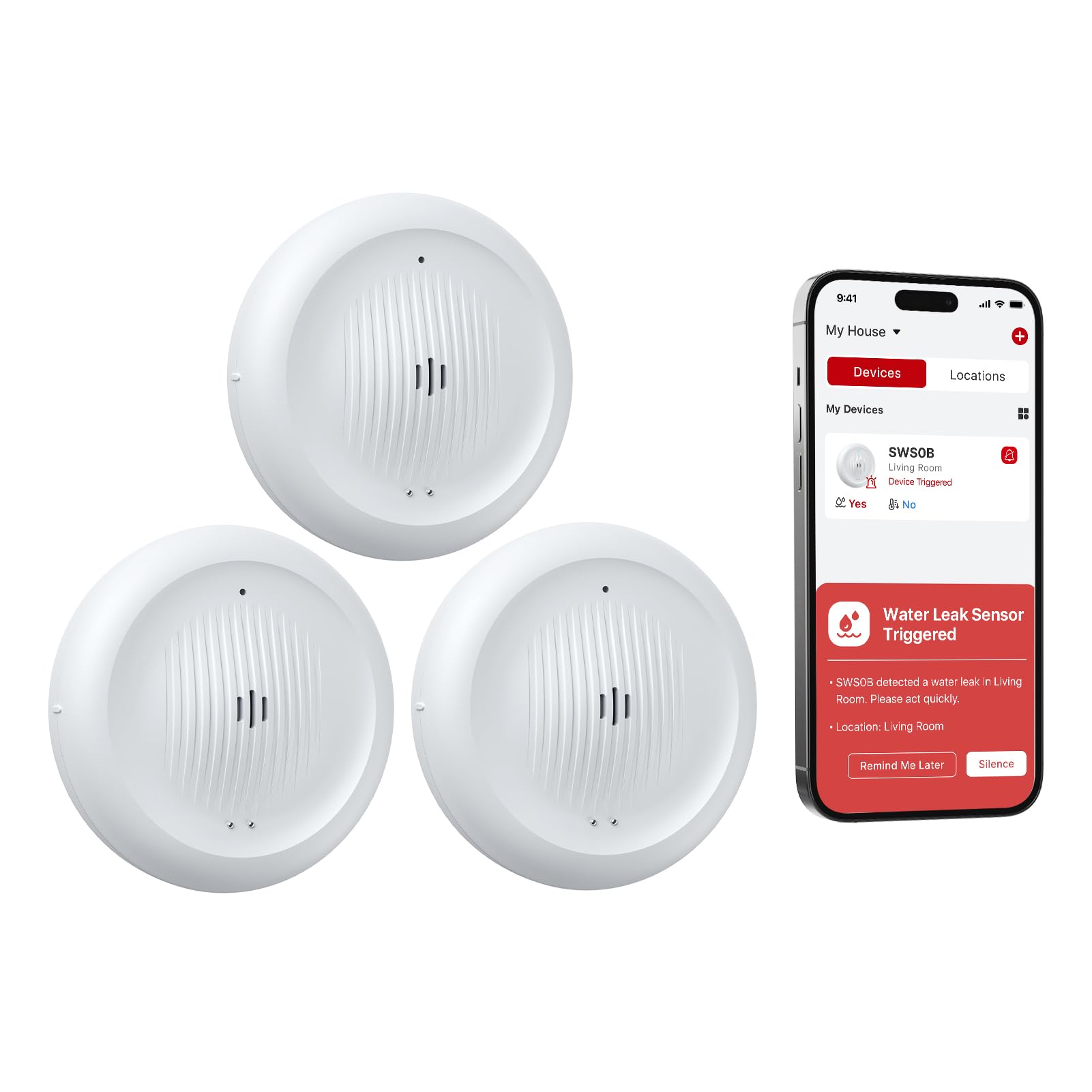 X-Sense Wi-Fi Water Leak & Low Temperature Alarm, Smart 2-in-1 Sensor with App Alerts, Wireless Detector for Kitchens, Bathrooms, Basements, Works with X-Sense Home Security App, SWS0B, 3-Pack