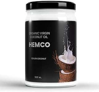 Hemco Organic Coconut Oil 500 ml, Cold-Pressed, Natural Hair Oil, Skin Oil, Massage Oil and Fresh Flavor for Cooking Oil, Non-GMO, USDA Organic, Unrefined Extra Virgin Coconut Oil (Huile de Coco)