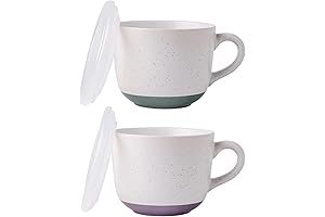 AmorArc Ceramic Speckled Soup Cups with Lid, 24 oz Soup Bowls Cups
