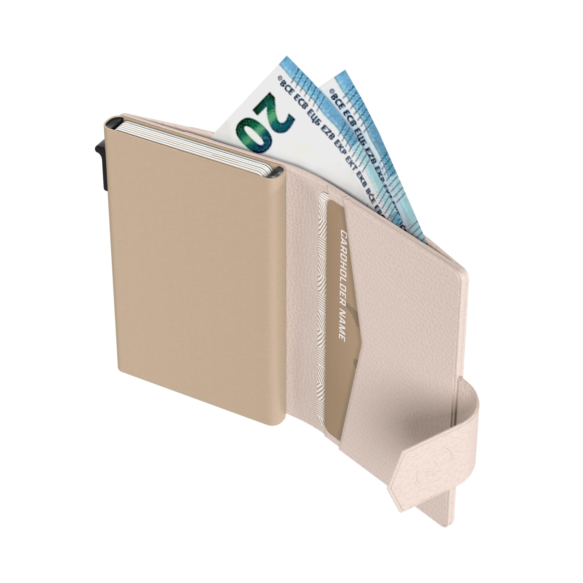 Kartenetui Plus Schwarz – 8 Karten, Scheine und Münzen – Kartenetui mit Reißverschluss – RFID – Kleines Kreditkartenetui – Stilvolle Geldbörse – Herren & Damen - Slim Wallet (Pebble Ecru)