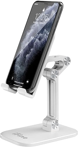 iFine Soporte plegable ajustable para teléfono celular compatible con iPhone 12 y todos los teléfonos inteligentes, soporte móvil resistente,
