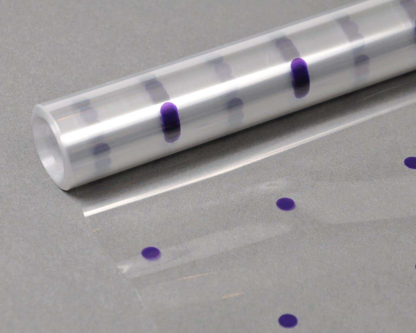 Cellophane Wrap Hamper Florist Film - 800mm Wide x 10m Long - 1 Roll - Purple Dot | Wrapping Paper & Gift Wrap for Bouquets, Baskets & Hampers – Supplied On a Roll With No Cardboard Core — image 1