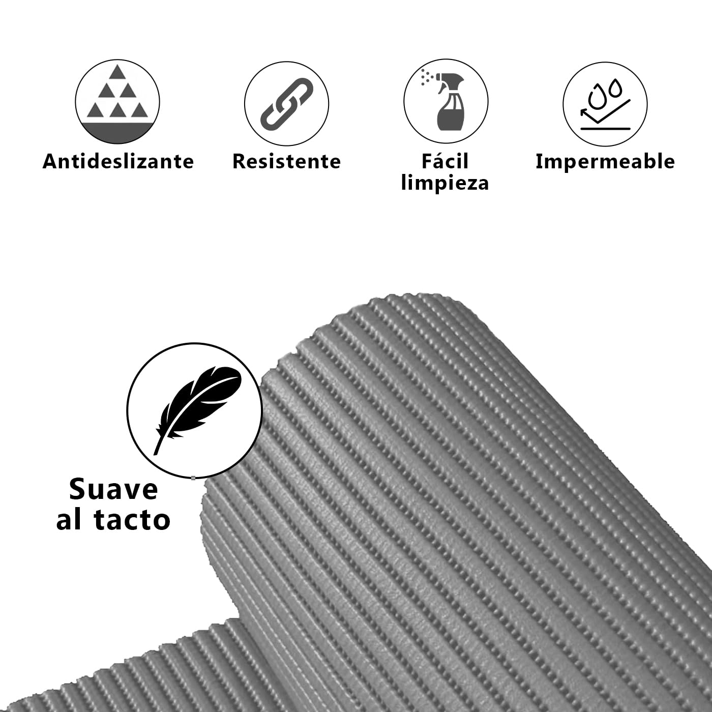 MERCURY TEXTIL- Alfombrilla Antideslizante de Goma Eva Protección de Cajones, Estantes Anchura de 65cm, Alfombrilla Impermeable para Baño, Tapete, Fregadero y Cocina (200x65cm, Gris)
