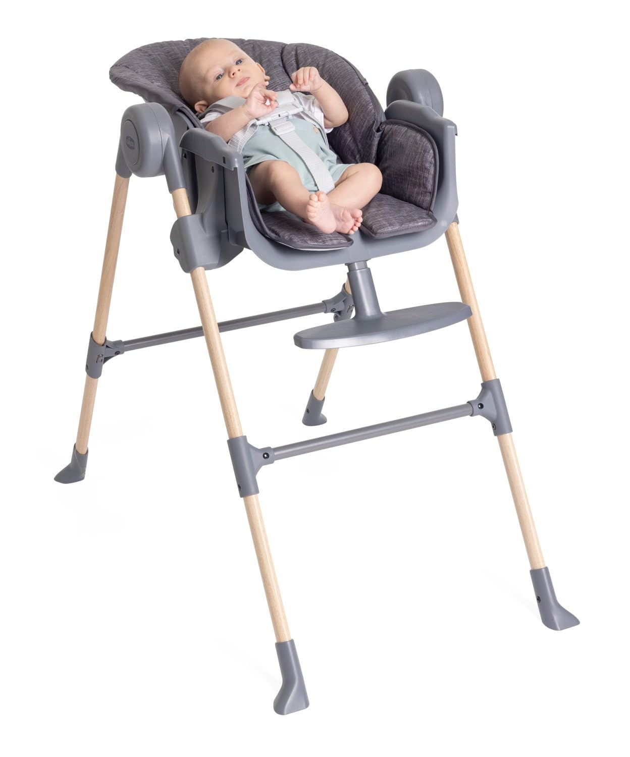 Chicco Polly Essential Trona para Niños, de 0 Meses a 15 Kg, 3 Posiciones, 7 Niveles de Altura, Reposapiés regulable, Cierre Compacto, Tejido de Poliéster Reciclado, Gris oscuro