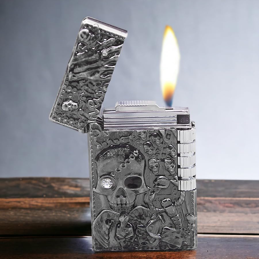 Encendedor metálico con diseño de calavera recargable miniatura 6