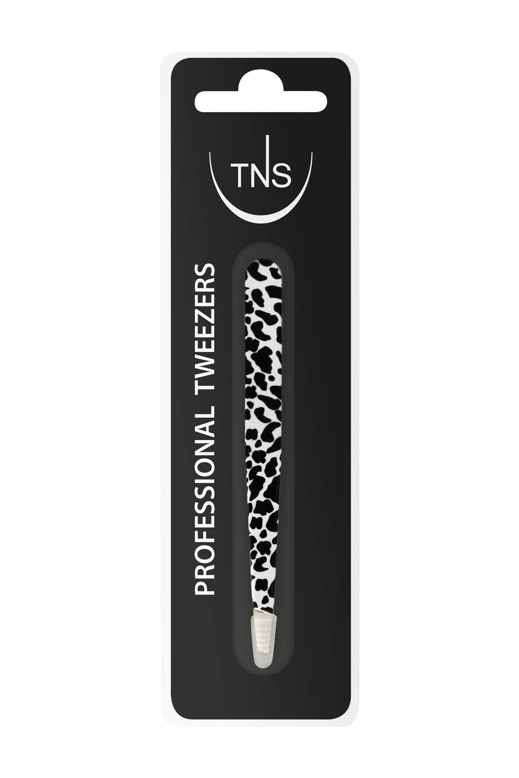 Pinzetta obliqua B&W Leopard TNS Cosmetics - in acciaio inox qualità professionale