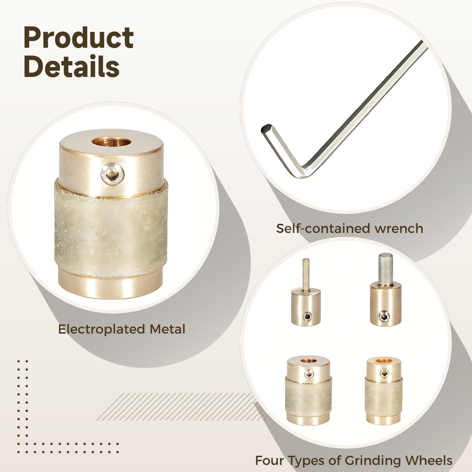 4 embouts meuleurs diamant avec noyau en laiton, tailles 3/4, 1, 1/4 et 1/8 in, pour le meulage et le polissage des bords du verre, métal électrodéposé pour vitrail