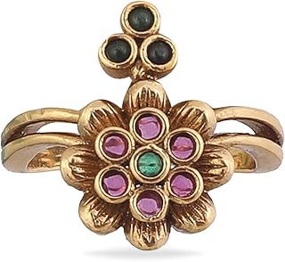 tarinika Gold-Plated Flower Theme Rings for Women Antique Brass Alloy Cubic Zirconia(CZ) Gemstone Traditional Fashion Jewelry Gift for her Style 11-picture-35
